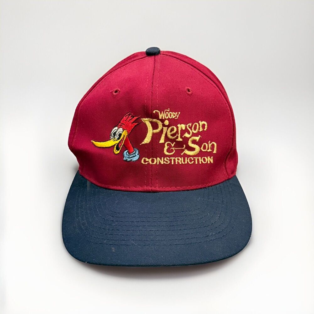 Woody Pierson & Son Construction Mens Red Blue Bird Adjustable SnapBack Hat Cap